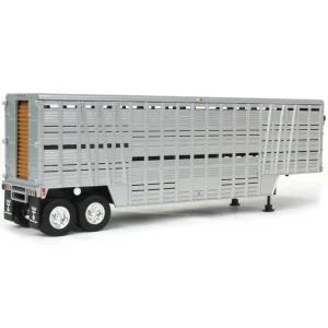 Manufacturer_Other Agricultural Trucks<1/64 Silver Wilson Tandem-Axle 40ft Vintage Livestock Trailer with Chrome Rims