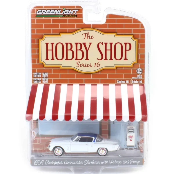 Manufacturer_Greenlight Collectibles Cars & Suvs<1/64 1954 Studebaker Commander Starliner with Wayne 505 Gas Pump, Hobby Shop Series 16