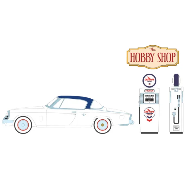 Manufacturer_Greenlight Collectibles Cars & Suvs<1/64 1954 Studebaker Commander Starliner with Wayne 505 Gas Pump, Hobby Shop Series 16