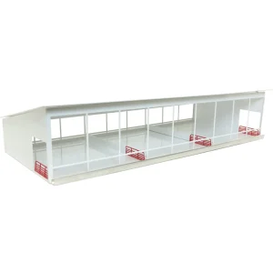 Manufacturer_Standi Toys Standi Toys<1/64 ST387W Metal Monoslope Cattle Barn with gates and feed trough, White, 27 inches long