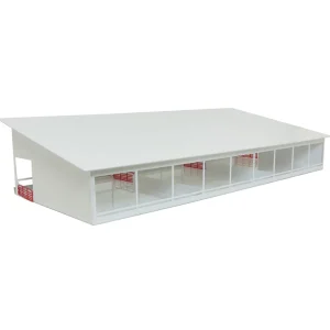 Manufacturer_Standi Toys Standi Toys<1/64 ST387W Metal Monoslope Cattle Barn with gates and feed trough, White, 27 inches long