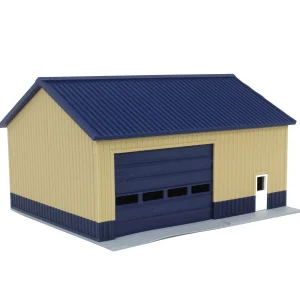 Outback Toys 3D Print & Small Accessories<1/64 Tan & Blue "Papa's Shop" 40ft x 30ft Farm Shed w/ Removeable Door & Roof, 3D Printed