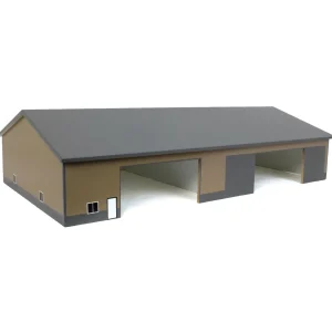 Outback Toys Wooden Barns & Large Accessories<1/64 Tan & Gray 2 Door 70ft x 130ft Wooden Implement Pole Building w/ Divided Shop Area