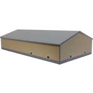 Outback Toys Wooden Barns & Large Accessories<1/64 Tan & Gray 2 Door 70ft x 130ft Wooden Implement Pole Building w/ Divided Shop Area