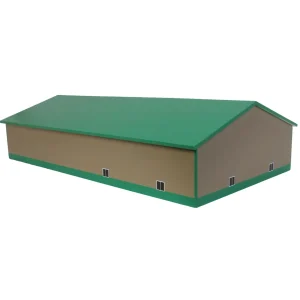 Outback Toys Wooden Barns & Large Accessories<1/64 Tan & Green 2 Door 70ft x 130ft Wooden Implement Pole Building w/ Divided Shop Area
