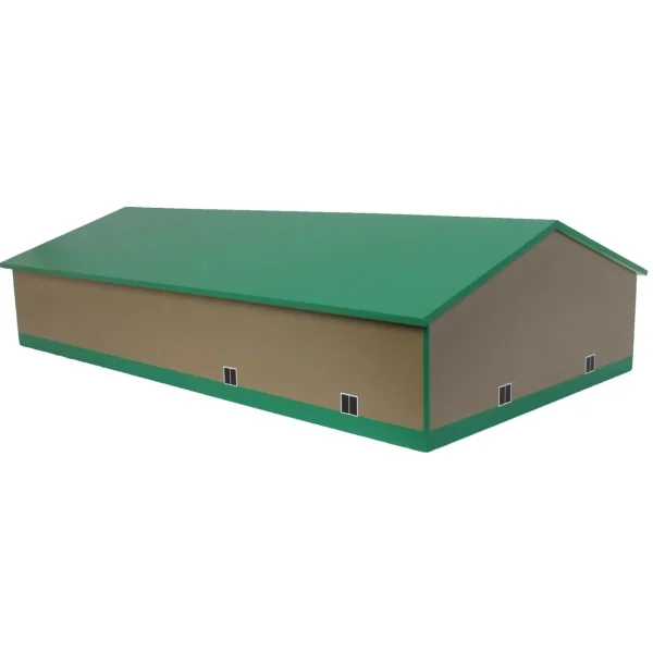 Outback Toys Wooden Barns & Large Accessories<1/64 Tan & Green 2 Door 70ft x 130ft Wooden Implement Pole Building w/ Divided Shop Area