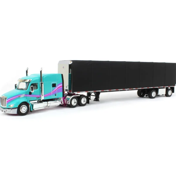 Manufacturer_DCP by First Gear Box Trucks & Trailers<1/64 Teal & Black Peterbilt 579 Sleeper w/ 53' Utility Roll Tarp Trailer, DCP by First Gear