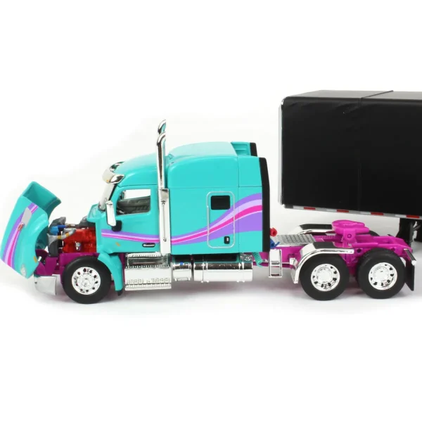 Manufacturer_DCP by First Gear Box Trucks & Trailers<1/64 Teal & Black Peterbilt 579 Sleeper w/ 53' Utility Roll Tarp Trailer, DCP by First Gear