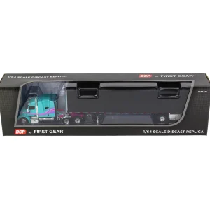 Manufacturer_DCP by First Gear Box Trucks & Trailers<1/64 Teal & Black Peterbilt 579 Sleeper w/ 53' Utility Roll Tarp Trailer, DCP by First Gear