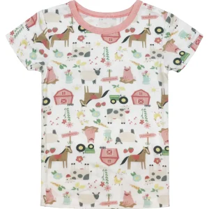 Outback Toys John Deere<Toddler John Deere White & Pink Farm Elements Short Sleeve Pajama Set
