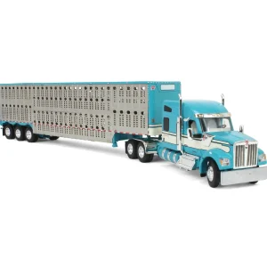 Manufacturer_DCP by First Gear Agricultural Trucks<1/64 Turquoise & Cream Kenworth W990 with Wilson Silverstar Livestock Trailer, DCP by First Gear