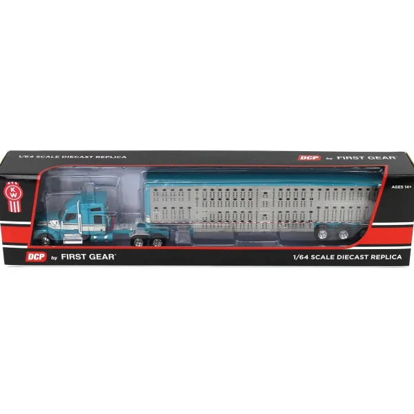 Manufacturer_DCP by First Gear Agricultural Trucks<1/64 Turquoise & Cream Kenworth W990 with Wilson Silverstar Livestock Trailer, DCP by First Gear