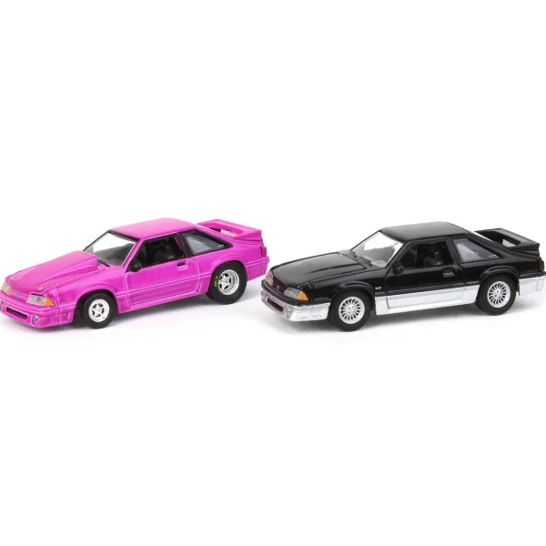 Manufacturer_Greenlight Collectibles Cars & Suvs<1/64 Twin Pack 1988 Ford Mustang GT Stock & Modified Set, Black/Silver & Pink, LP Diecast Project Garage