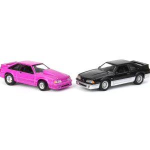 Manufacturer_Greenlight Collectibles Cars & Suvs<1/64 Twin Pack 1988 Ford Mustang GT Stock & Modified Set, Black/Silver & Pink, LP Diecast Project Garage