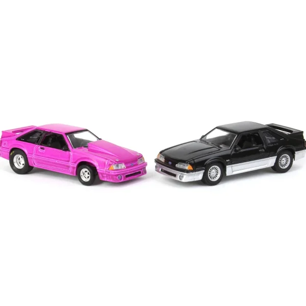 Manufacturer_Greenlight Collectibles Cars & Suvs<1/64 Twin Pack 1988 Ford Mustang GT Stock & Modified Set, Black/Silver & Pink, LP Diecast Project Garage
