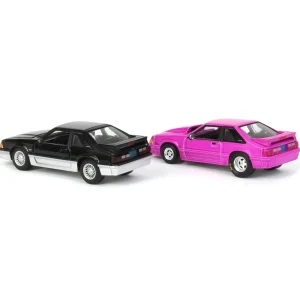 Manufacturer_Greenlight Collectibles Cars & Suvs<1/64 Twin Pack 1988 Ford Mustang GT Stock & Modified Set, Black/Silver & Pink, LP Diecast Project Garage