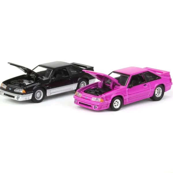 Manufacturer_Greenlight Collectibles Cars & Suvs<1/64 Twin Pack 1988 Ford Mustang GT Stock & Modified Set, Black/Silver & Pink, LP Diecast Project Garage