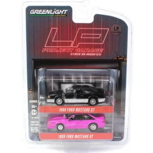 Manufacturer_Greenlight Collectibles Cars & Suvs<1/64 Twin Pack 1988 Ford Mustang GT Stock & Modified Set, Black/Silver & Pink, LP Diecast Project Garage