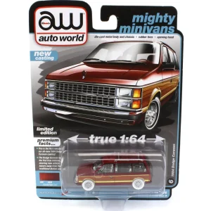 Manufacturer_Auto World Cars & Suvs<Ultra Red ~ 1/64 Auto World 2023 1B - 1984 Dodge Caravan, Gamel Pearl Coat with Side Woodgrain