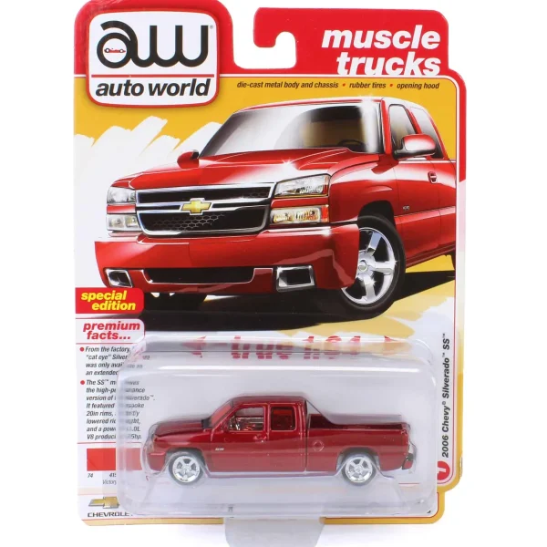 Manufacturer_Auto World Pickup Trucks<Ultra Red Chase ~ 1/64 2006 Chevrolet Silverado SS Extended Cab Fleetside Pickup Truck, Victory Red, Auto World