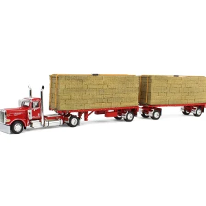 Manufacturer_DCP by First Gear Lowboys & Flatbeds<1/64 Viper Red Peterbilt 389 Day Cab with Utility Dual Flatbeds & Hay Load, DCP by First Gear