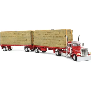 Manufacturer_DCP by First Gear Lowboys & Flatbeds<1/64 Viper Red Peterbilt 389 Day Cab with Utility Dual Flatbeds & Hay Load, DCP by First Gear