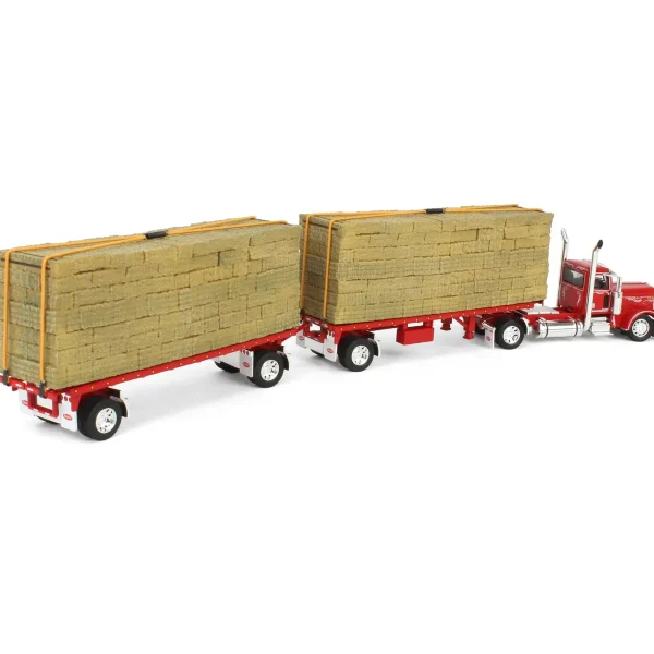 Manufacturer_DCP by First Gear Lowboys & Flatbeds<1/64 Viper Red Peterbilt 389 Day Cab with Utility Dual Flatbeds & Hay Load, DCP by First Gear