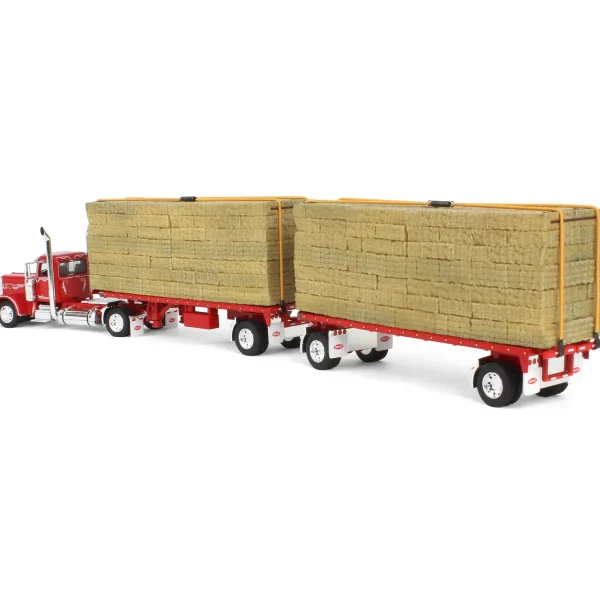 Manufacturer_DCP by First Gear Lowboys & Flatbeds<1/64 Viper Red Peterbilt 389 Day Cab with Utility Dual Flatbeds & Hay Load, DCP by First Gear