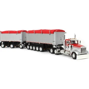 Manufacturer_DCP by First Gear Dump Trucks<1/64 Viper Red/Silver Kenworth W900L with 31ft & 20ft End Dump Trailers, DCP by First Gear