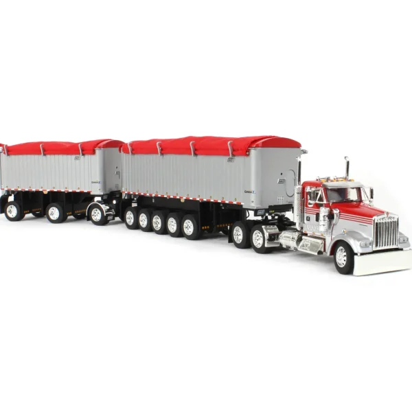 Manufacturer_DCP by First Gear Dump Trucks<1/64 Viper Red/Silver Kenworth W900L with 31ft & 20ft End Dump Trailers, DCP by First Gear