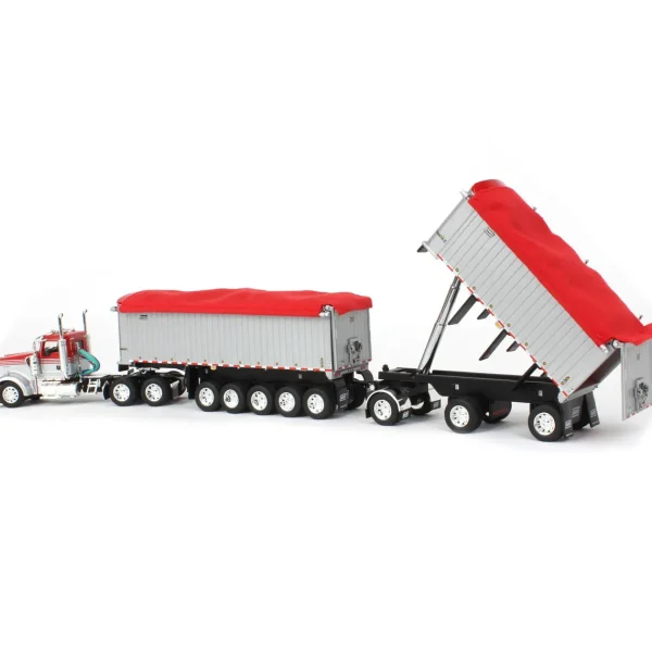 Manufacturer_DCP by First Gear Dump Trucks<1/64 Viper Red/Silver Kenworth W900L with 31ft & 20ft End Dump Trailers, DCP by First Gear