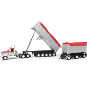 Manufacturer_DCP by First Gear Dump Trucks<1/64 Viper Red/Silver Kenworth W900L with 31ft & 20ft End Dump Trailers, DCP by First Gear