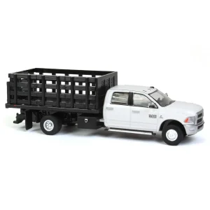 Manufacturer_Greenlight Collectibles Dump Trucks<1/64 White 2018 Ram 3500 Dually with Black Stake Bed, Outback Toys Exclusive