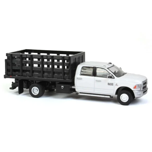 Manufacturer_Greenlight Collectibles Dump Trucks<1/64 White 2018 Ram 3500 Dually with Black Stake Bed, Outback Toys Exclusive