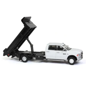 Manufacturer_Greenlight Collectibles Dump Trucks<1/64 White 2018 Ram 3500 Dually with Black Dump Bed, Outback Toys Exclusive