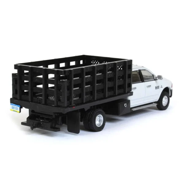 Manufacturer_Greenlight Collectibles Dump Trucks<1/64 White 2018 Ram 3500 Dually with Black Stake Bed, Outback Toys Exclusive