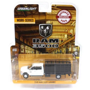 Manufacturer_Greenlight Collectibles Dump Trucks<1/64 White 2018 Ram 3500 Dually with Black Stake Bed, Outback Toys Exclusive