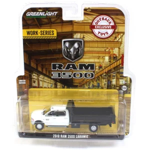 Manufacturer_Greenlight Collectibles Dump Trucks<1/64 White 2018 Ram 3500 Dually with Black Dump Bed, Outback Toys Exclusive