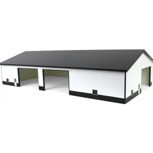Outback Toys Wooden Barns & Large Accessories<1/64 White & Black 60ft x 120ft Wooden Implement Shed with Double Side Doors