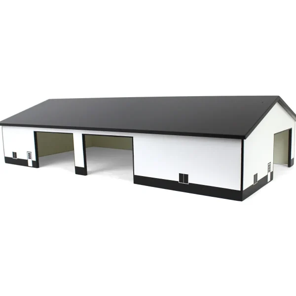 Outback Toys Wooden Barns & Large Accessories<1/64 White & Black 60ft x 120ft Wooden Implement Shed with Double Side Doors