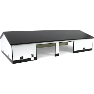 Outback Toys Wooden Barns & Large Accessories<1/64 White & Black 60ft x 120ft Wooden Implement Shed with Double Side Doors