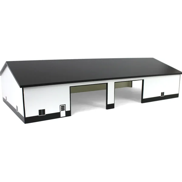 Outback Toys Wooden Barns & Large Accessories<1/64 White & Black 60ft x 120ft Wooden Implement Shed with Double Side Doors