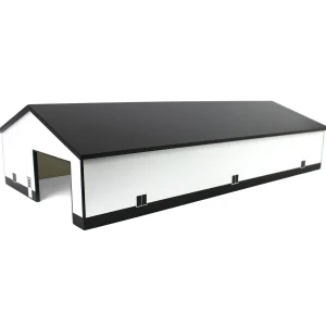 Outback Toys Wooden Barns & Large Accessories<1/64 White & Black 60ft x 120ft Wooden Implement Shed with Double Side Doors