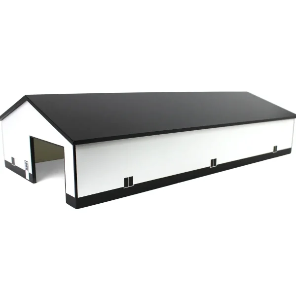 Outback Toys Wooden Barns & Large Accessories<1/64 White & Black 60ft x 120ft Wooden Implement Shed with Double Side Doors