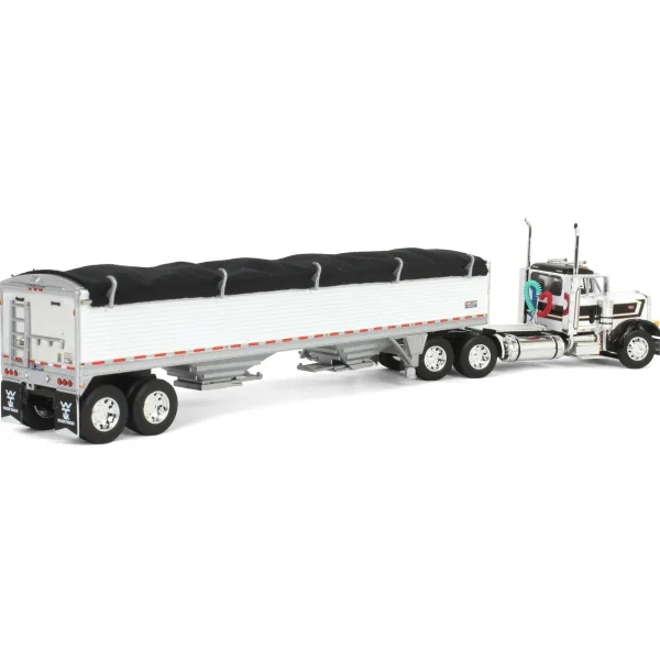 Manufacturer_DCP by First Gear Agricultural Trucks<1/64 White & Black Peterbilt 379 Day Cab with White Wilson Pacesetter Grain Trailer, DCP by First Gear