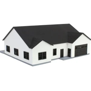 Outback Toys 3D Print & Small Accessories<1/64 White & Black “The Ranch” Farm House w/ Opening Garage & Back Deck, 3D Printed