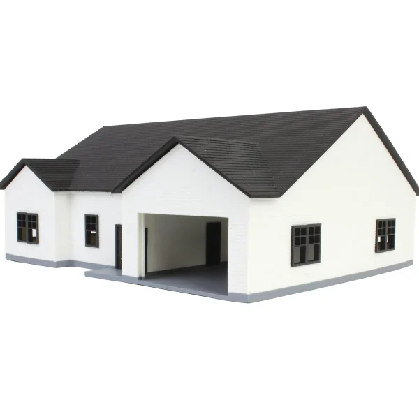 Outback Toys 3D Print & Small Accessories<1/64 White & Black “The Ranch” Farm House w/ Opening Garage & Back Deck, 3D Printed