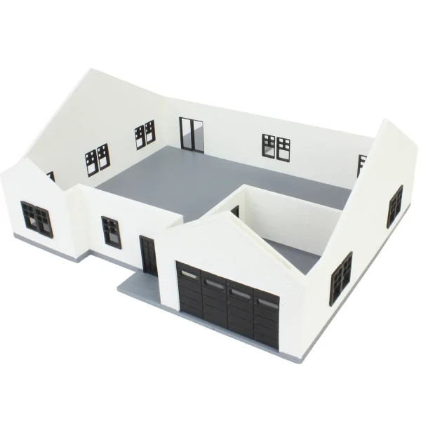 Outback Toys 3D Print & Small Accessories<1/64 White & Black “The Ranch” Farm House w/ Opening Garage & Back Deck, 3D Printed