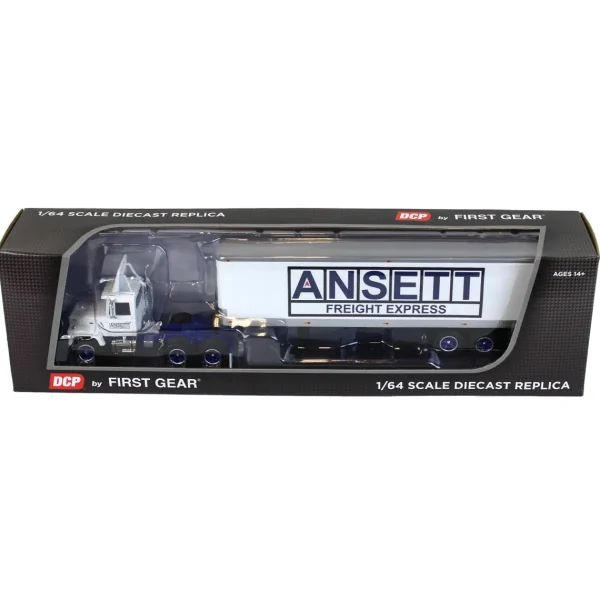 Manufacturer_DCP by First Gear Box Trucks & Trailers<1/64 White & Blue Ford LN9000 with 40' Tri-Axle Van Trailer, Ansett, DCP by First Gear