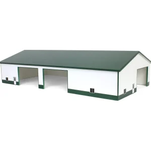Outback Toys Wooden Barns & Large Accessories<1/64 White & Forest Green 60ft x 120ft Wooden Implement Shed with Double Side Doors